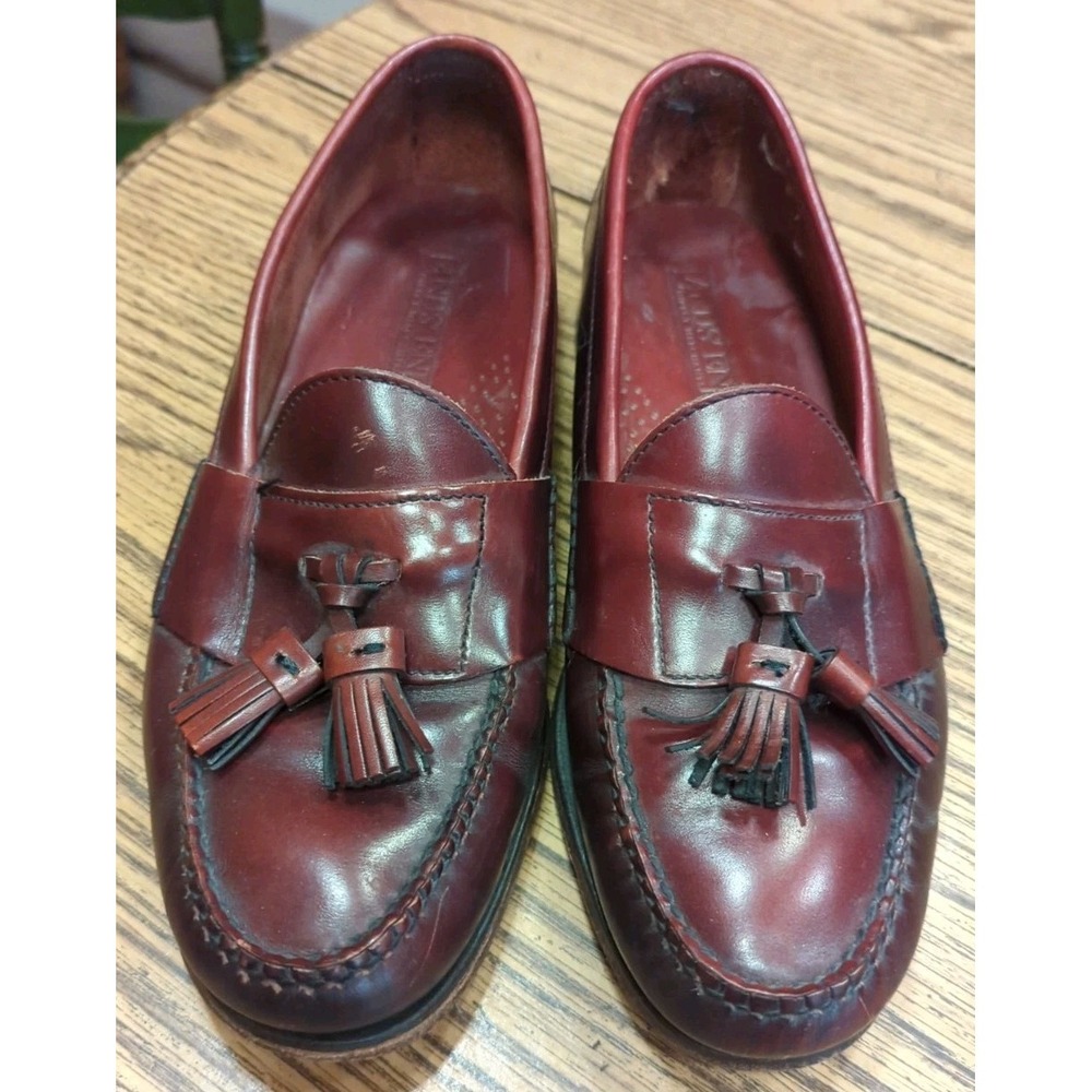 Men's Land's End Burgundy/Brown Leather Lined Tassel Loafers Size 9.5 M - Picture 2 of 10